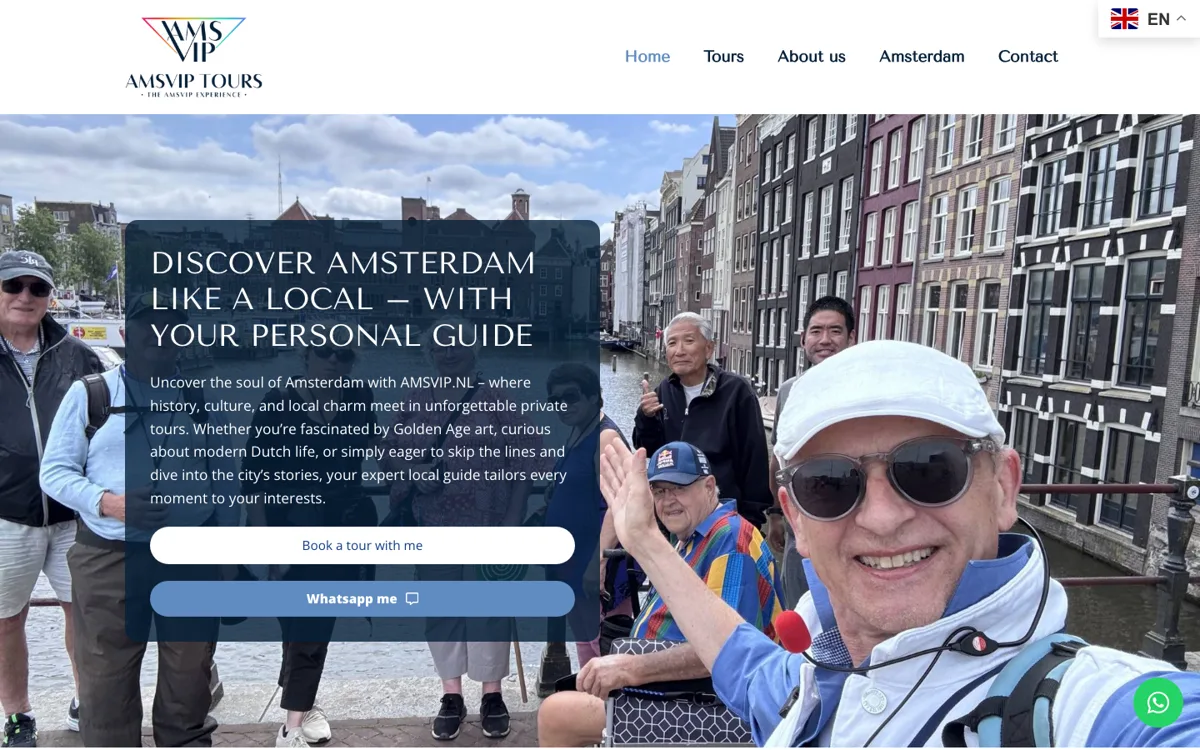 Homepage van AMSVIP Tours, rondleidingen door Amsterdam