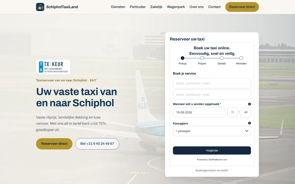 Homepage van SchipholTaxiLand, taxi van en naar Schiphol