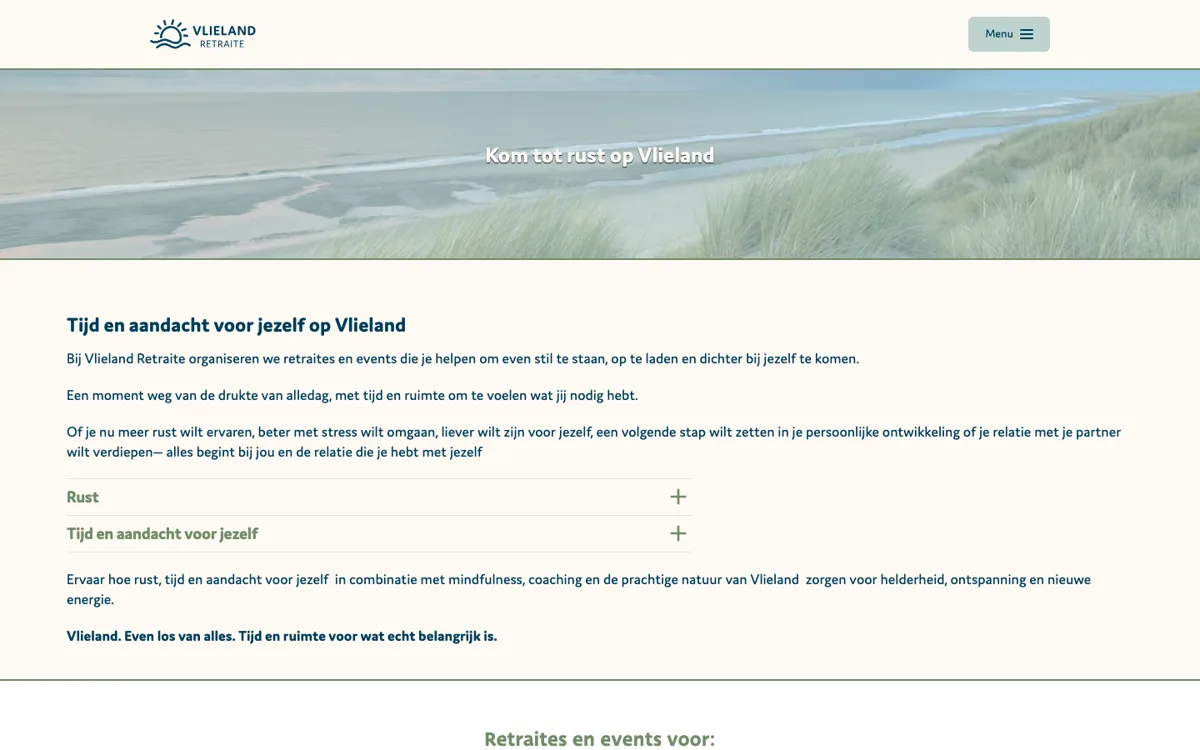 Homepage van Vlieland Retraite, retraites op Vlieland